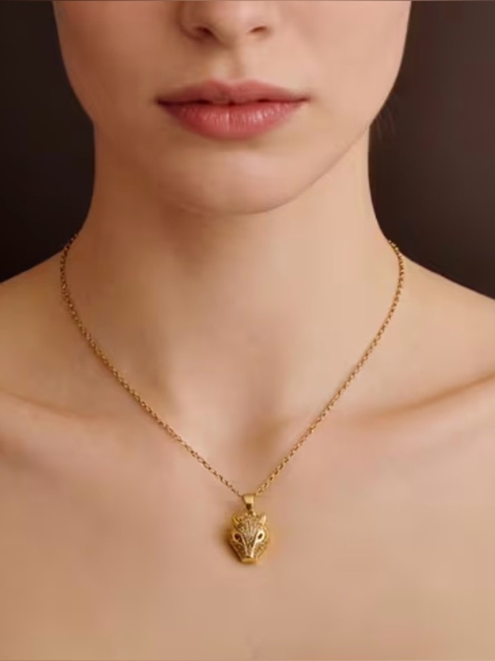 Rhinestone Gold Panther with Gem Eye Necklace